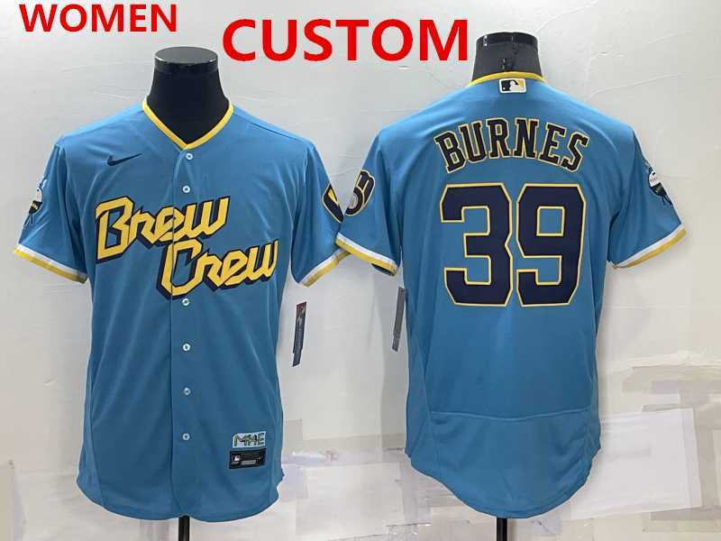 Womens Milwaukee Brewers Custom Blue 2022 City Connect Flex Base Stitched Jersey->customized mlb jersey->Custom Jersey